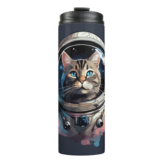 Astronautenkatze im Weltraum Kunst Thermosbecher (Vorderseite)