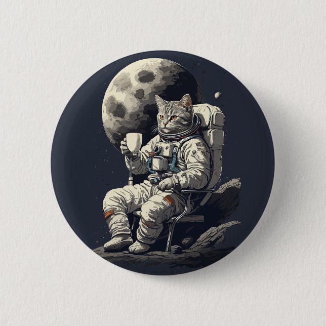 Astronautenkatze mit Kaffee-Cup Button (Vorderseite)