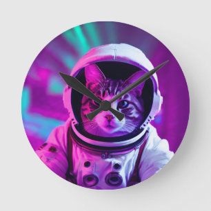 Astronautenkatze Runde Wanduhr