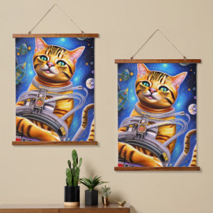 Astronautenkatze Wandteppich Mit Holzrahmen