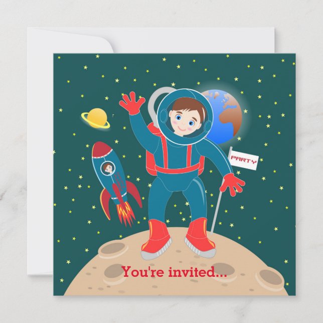 Astronautenkind auf der Mond-Geburtstagsparty Einladung (Vorderseite)