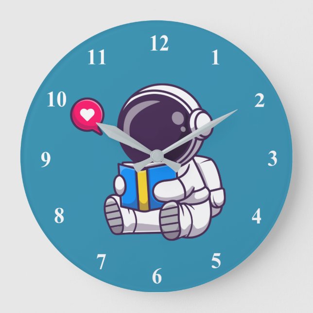 Astronautenlesbuch niedliche Kinder Große Wanduhr (Vorderseite)