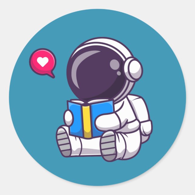 Astronautenlesbuch niedliche Kinder Runder Aufkleber (Vorderseite)