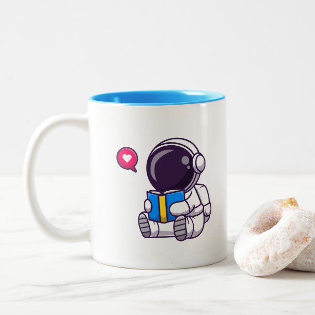 Astronautenlesbuch niedliche Kinder Zweifarbige Tasse (Mit Donut)