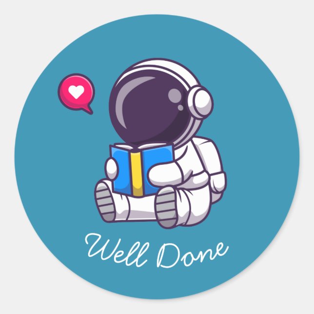 Astronautenlese gut gemacht runder aufkleber (Vorderseite)
