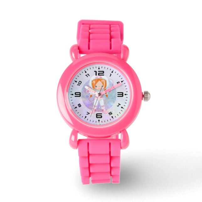 Astronautenmädchen Outer Space Armbanduhr (Vorderseite)