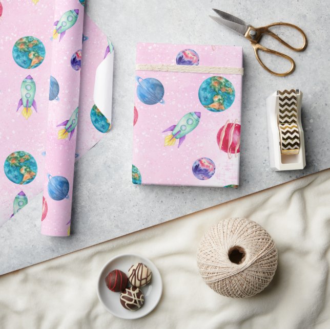 Astronautenmädchen Outer Space Geburtstag Geschenkpapier (Kunsthandwerk)