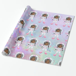 Astronautenmädchen Outer Space Geschenkpapier