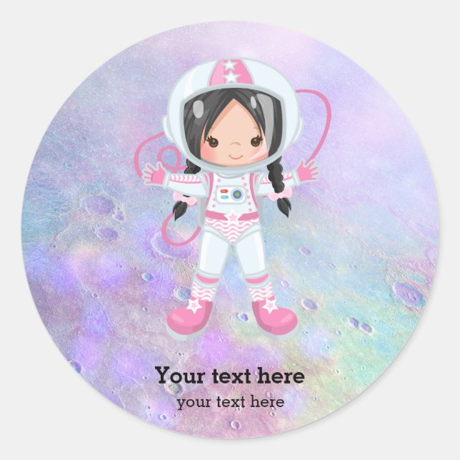Astronautenmädchen Outer Space Runder Aufkleber (Vorderseite)