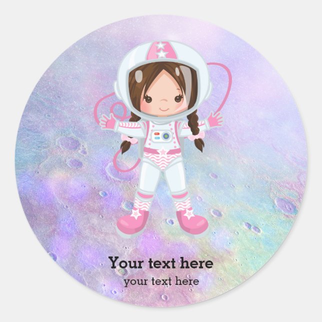 Astronautenmädchen Outer Space Runder Aufkleber (Vorderseite)