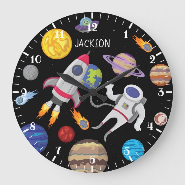 Astronautenplanet des Sonnensystems Cartoon Weltra Große Wanduhr (Vorderseite)
