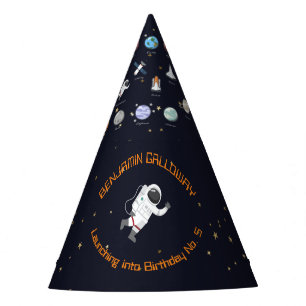Astronautenraketenmonogramm-Kids-Sonnensystem Partyhütchen
