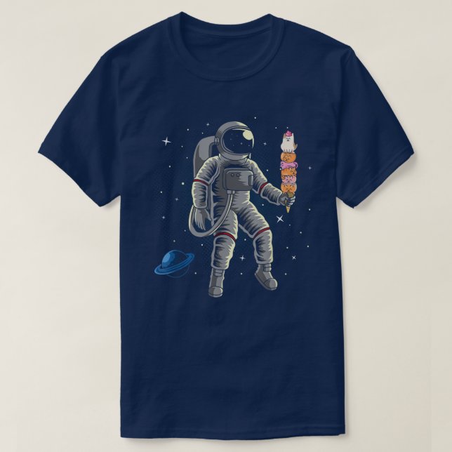 Astronautenschaum Eiscreme Katzen Planeten Weltrau T-Shirt (Design vorne)