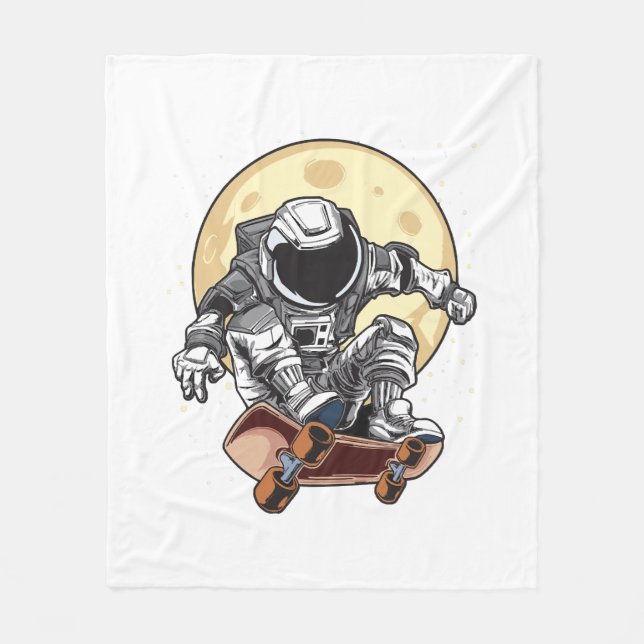 Astronautenskateboard Fleecedecke (Vorderseite)