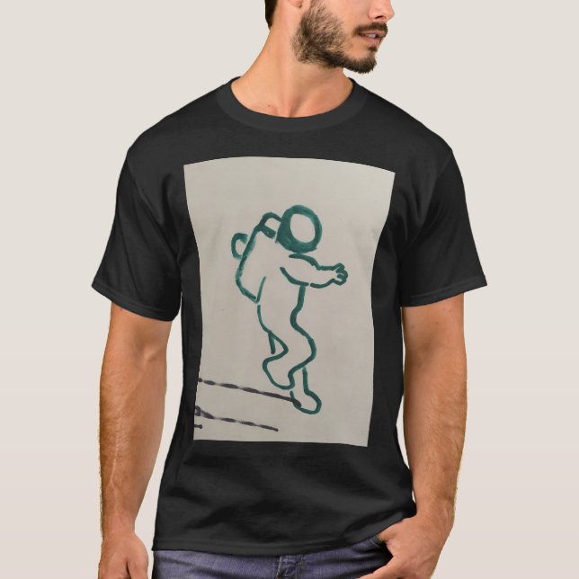 Astronautensketch grün auf Weiß T-Shirt (Vorderseite)