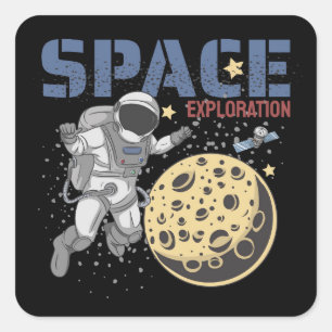 Astronautenwanderung und Erkundung von Illustratio Quadratischer Aufkleber