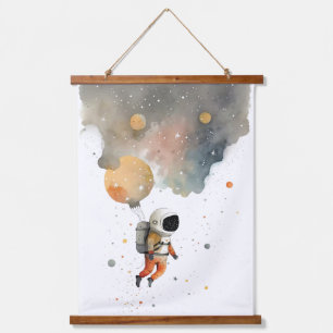 Astronautenwasserfarbe Wandteppich Mit Holzrahmen