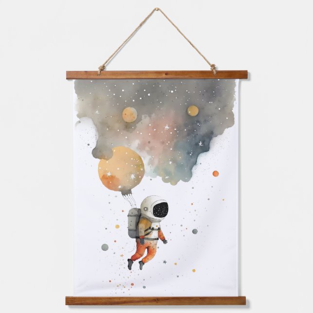 Astronautenwasserfarbe Wandteppich Mit Holzrahmen (Vorderseite)