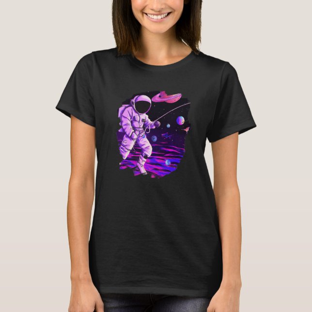 Astronautin Fischerboot Weltraum Cooler See T-Shirt (Vorderseite)