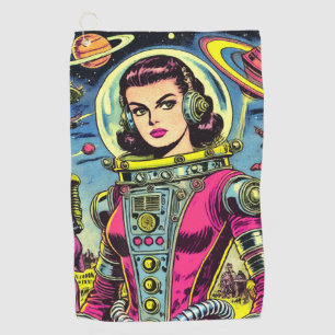 Astronautin Frauen Vintage Sci-Fi-Comic Golfhandtuch