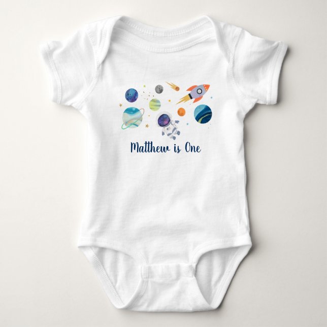 Astronautin Galaxy Weltraum Geburtstag Baby Strampler (Vorderseite)