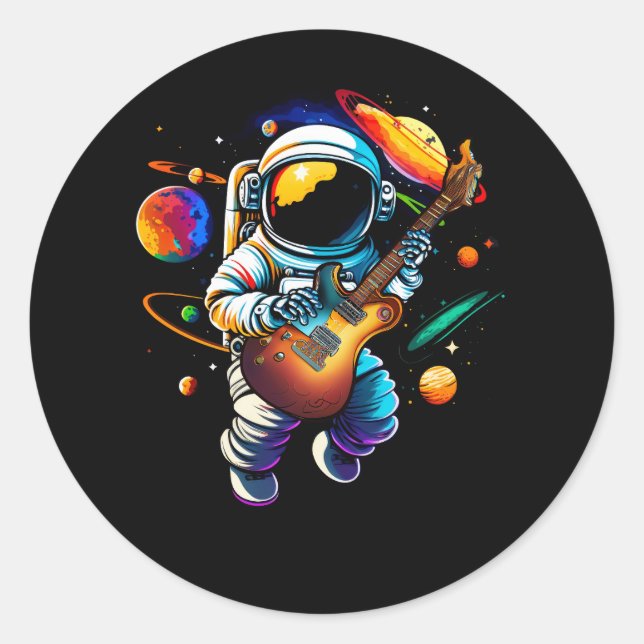 Astronautin Gitarre Raumplanets Musician Sp Runder Aufkleber (Vorderseite)