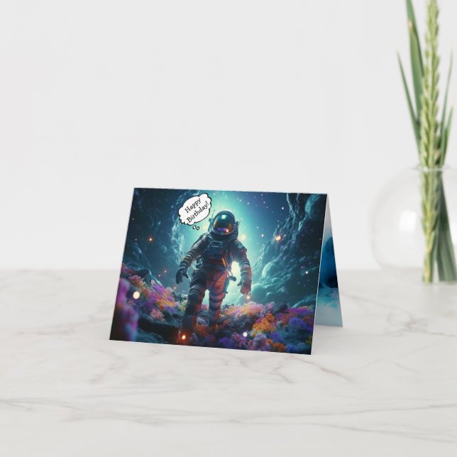 Astronautin Happy Birthday Folded Greeting Card Karte (Vorderseite)