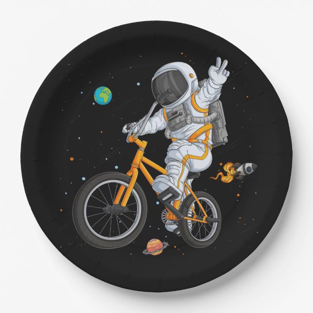 Astronautin im Weltraumfahrer bmx bike auf space o Pappteller (Vorderseite)
