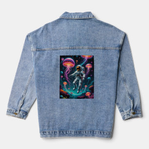 Astronautin schweben mit glühender Raumqualle Te Jeansjacke