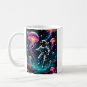 Astronautin schweben mit glühender Raumqualle Te Kaffeetasse