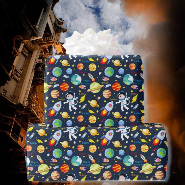 Astronautin "Spaceship Boy's Birthday" Geschenkpapier (Von Creator hochgeladen)