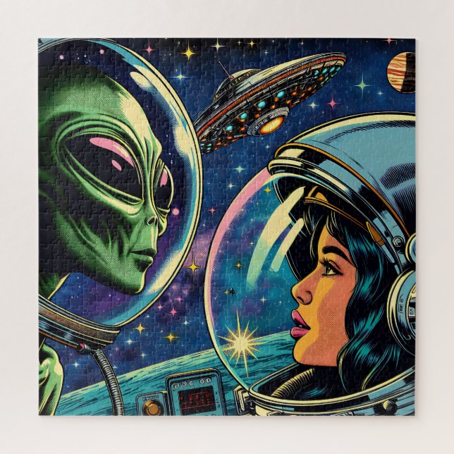 Astronautin trifft extraterrestrische Alien (Vertikal)