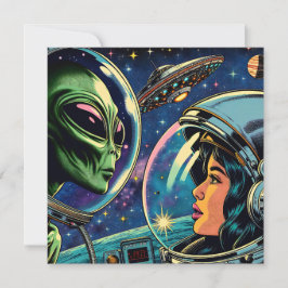 Astronautin trifft extraterrestrische Alien Karte