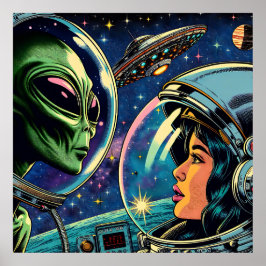 Astronautin trifft extraterrestrische Alien Poster