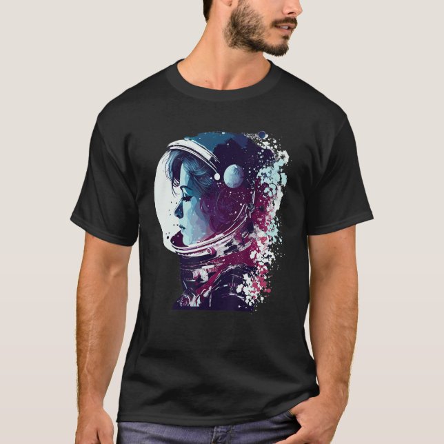Astronautin Woman Space Astronomie Lover T-Shirt (Vorderseite)