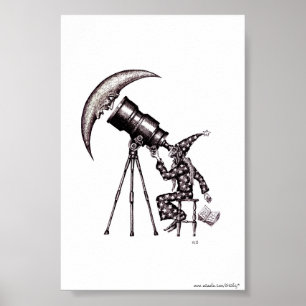 Astronomen- und Mondsurreale Schwarzweiss-Kunst Poster