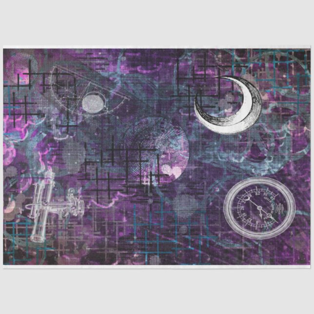 Astronomie Blue Sky Moon Abstrakt Ephemera Seidenpapier (Vorderseite)