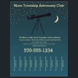 Astronomie Club Telescope und Sterne reißen Streif Flyer<br><div class="desc">Werben Sie mit diesem leicht anpassbaren Flyer für Ihren Star-Gazing-Club oder Ihr Astronomie-Themengeschäft. Es zeigt eine Abbildung eines Teleskops vor einem dunkelblauen Hintergrund mit Sternen und einem Mond oben in blassgelb. Ihr Text erscheint in hellgelb und bietet viel Platz, um Details zu Ihrem Club oder Service hinzuzufügen. Der Abreißstil dieses...</div>