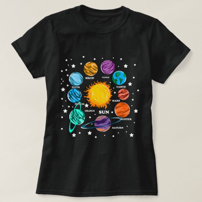 Astronomie Lover Kids Solar System Planets Sun Uni T-Shirt (Design vorne)