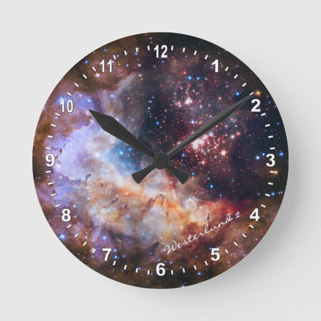 Astronomie & Westerlund 2 Uhr, Hubble / Galaxie Runde Wanduhr (Vorderseite)