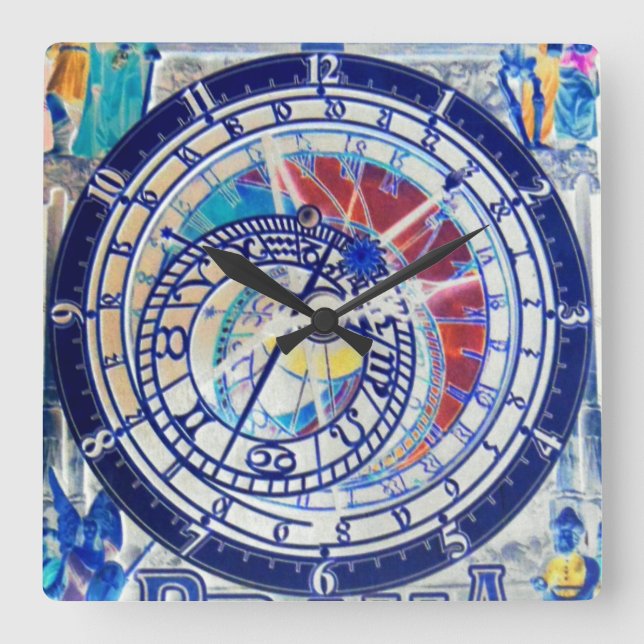 ASTRONOMISCHE KLOCK PRAHA TSCHECHOSLOWAKEI 4 QUADRATISCHE WANDUHR (Vorderseite)