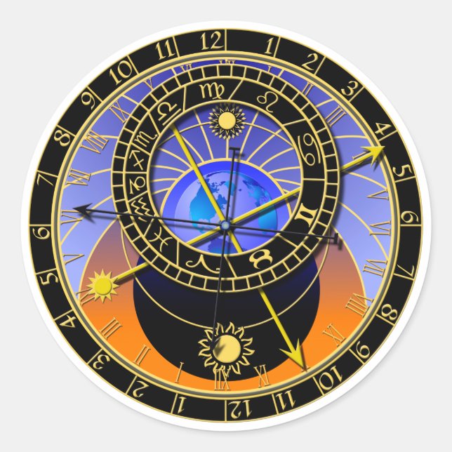 Astronomische Uhr Runder Aufkleber (Vorderseite)