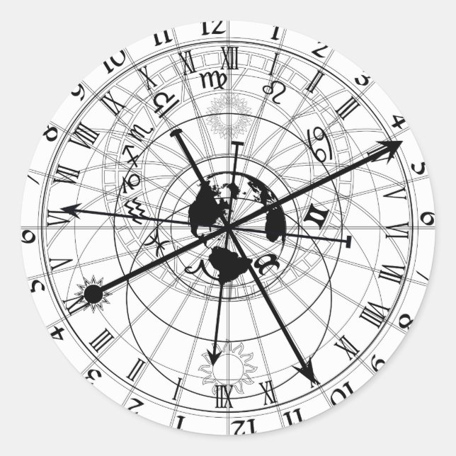 Astronomische Uhr Runder Aufkleber (Vorderseite)
