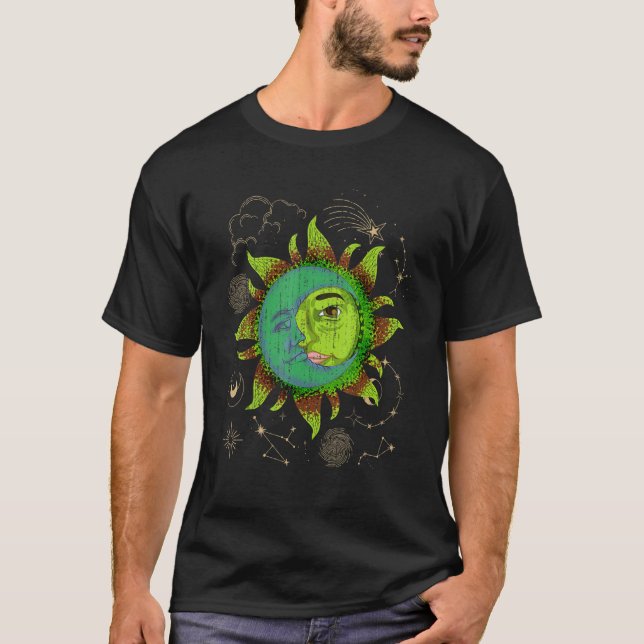 Astronomy Crescent Moon Sun Universe Boho Astrolog T-Shirt (Vorderseite)