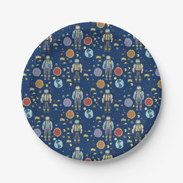Astrounaut Space Man farbenfroh Pappteller (Vorderseite)