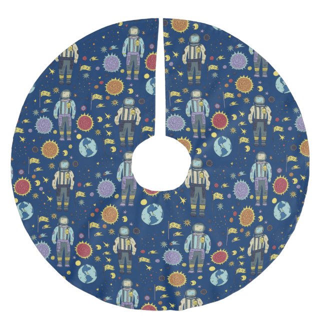 Astrounaut Space Man farbenfroh Polyester Weihnachtsbaumdecke (Vorderseite)