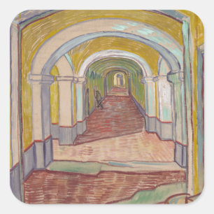 Asylkorridor von Vincent Van Gogh Quadratischer Aufkleber