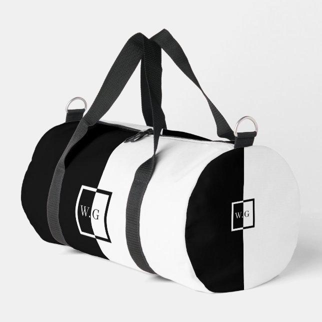 Asymetrie bei Schwarz-Weiß-Duo-Schachbrett Duffle Bag (Linke Seite)
