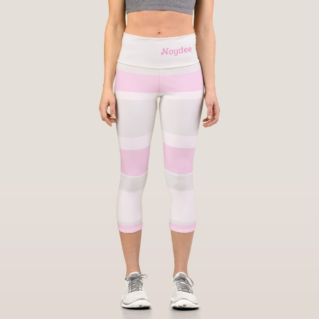 Asymmetric Stripes Lines Grey Pink White Capri Leggings (Vorderseite)