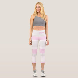 Asymmetric Stripes Lines Grey Pink White Capri Leggings